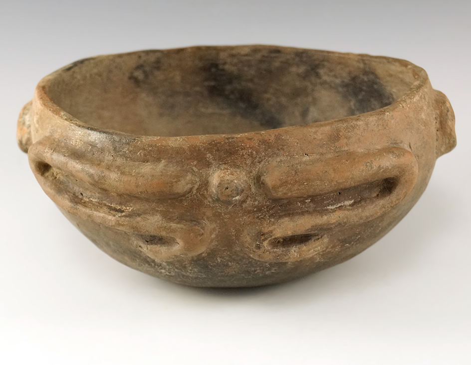 8" Diameter Mississippian Frog Effigy Pot found in Arkansas. Professional restored.