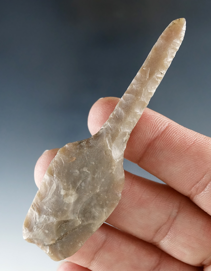 3 1/16" Paleo Drill found in Wilson Co., Texas with a heavily ground base and lower edges.