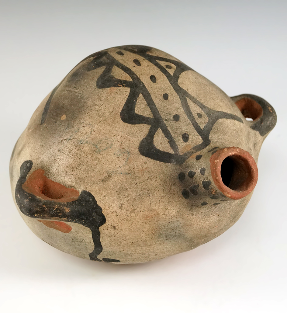 7" wide Cochiti Pueblo Indian decorated handled canteen from the Rio Grande River area, NM.