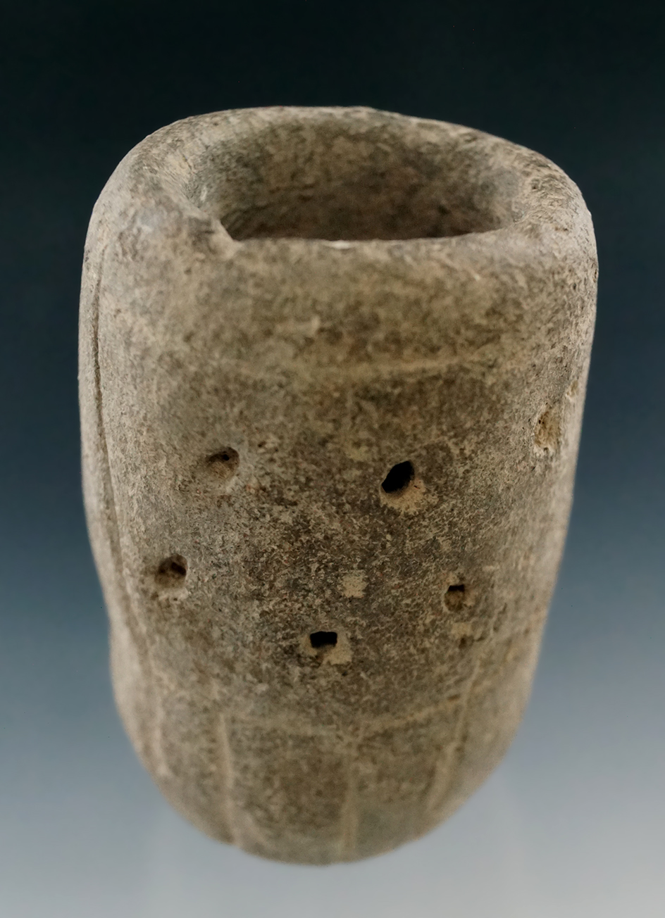 Engraved 2 1/4" Ft. Ancient Ceremonial Bowl with punctate & engraved design. Meigs Co., OH.