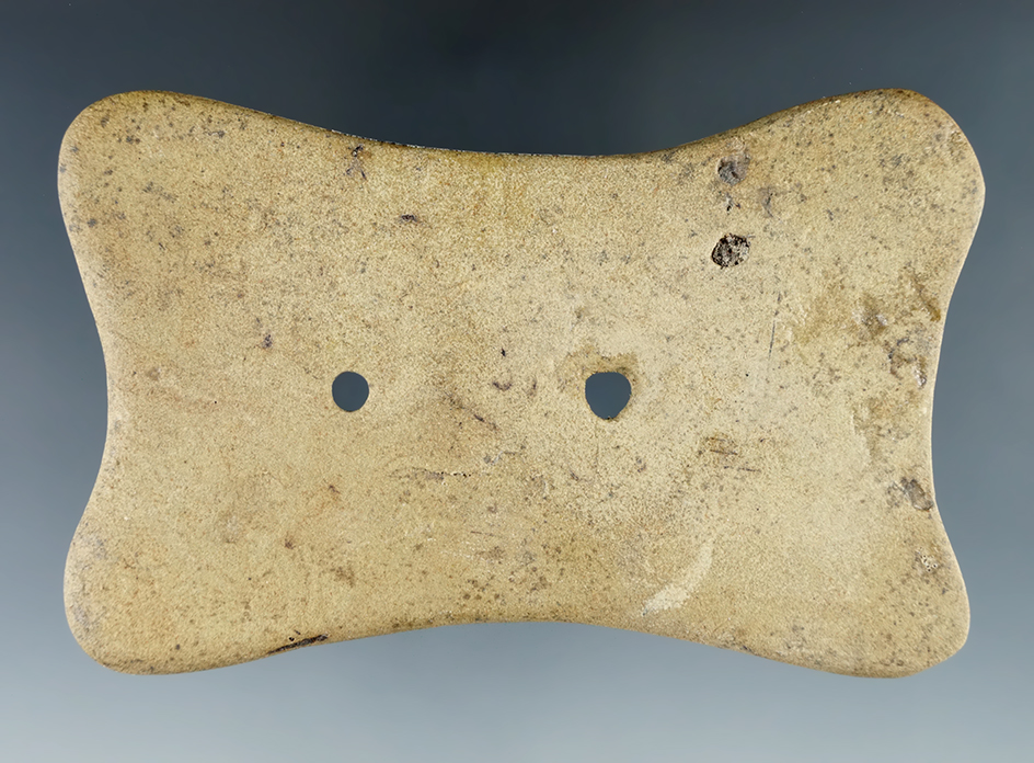 4 1/16" Adena Quadriconcave Gorget made from Sandstone, Bartholomew Co., Indiana.