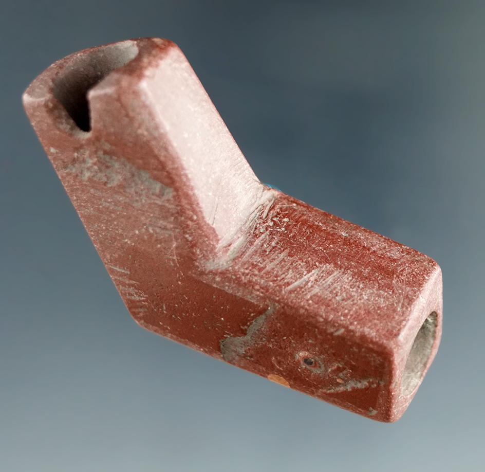 1 15/16" Red Catlinite Pipe found in Monroe Co., Michigan. Comes with a Davis COA.