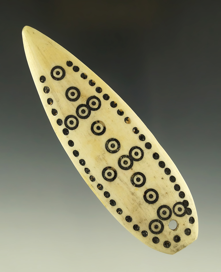 4 3/16" highly engraved Historic period bone pendant found in Alaska.