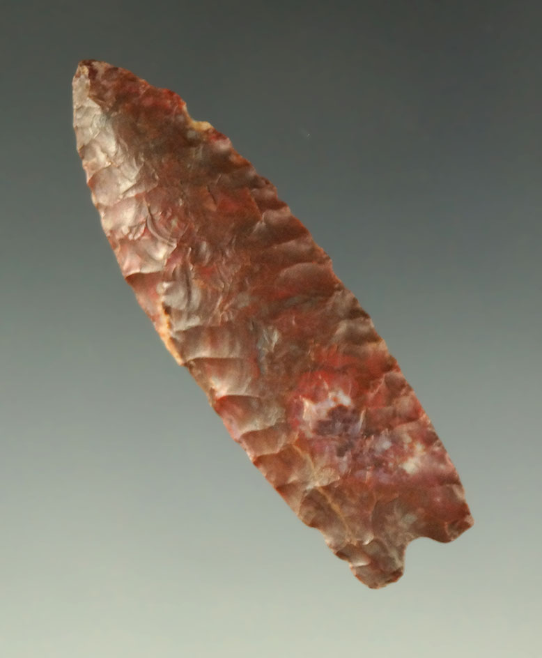 Rare size and nice! 2 1/4" McKean made from beautiful "Beefsteak" Alibates Flint - Colorado. COA.