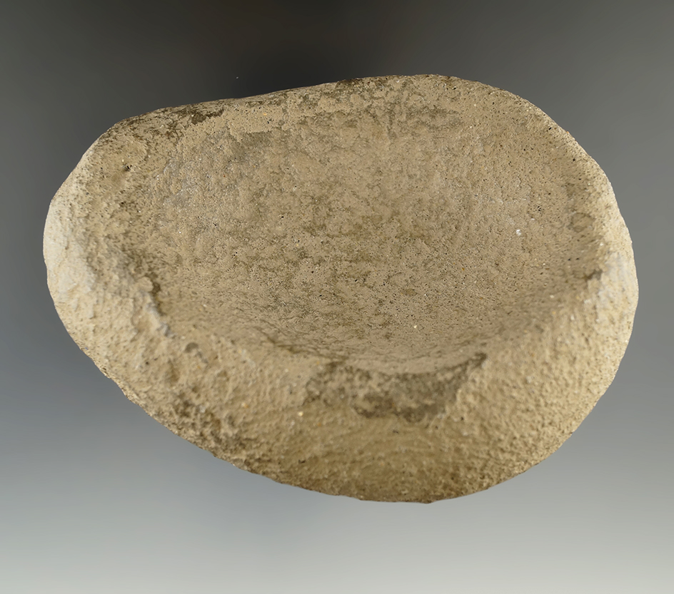 Rare! 4 3/16" long nicely scooped stone bowl found in Ventura Co., California. Ex. Anderson.