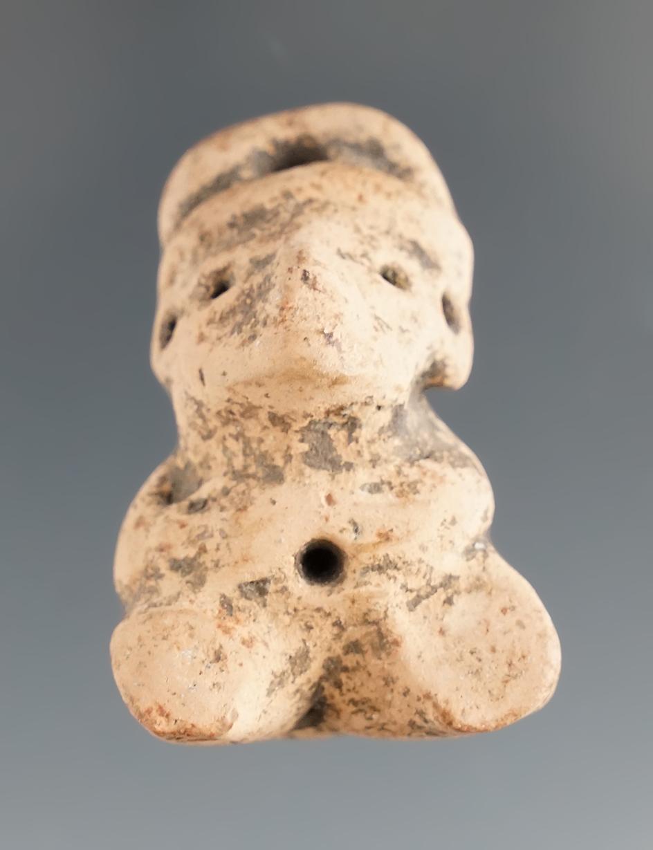 1 1/2" pre-Columbian human figure clay effigy Pendant found in Mexico.