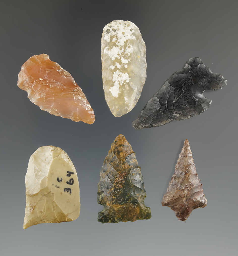 5 attractive artifacts including a 1 3/8" agate Knife from Montana, and several Columbia River