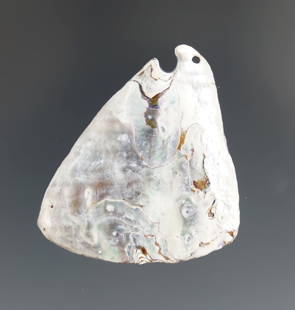 1 3/8" abalone shell Pendant found in California in 1939.. Ex. Anderson collection.