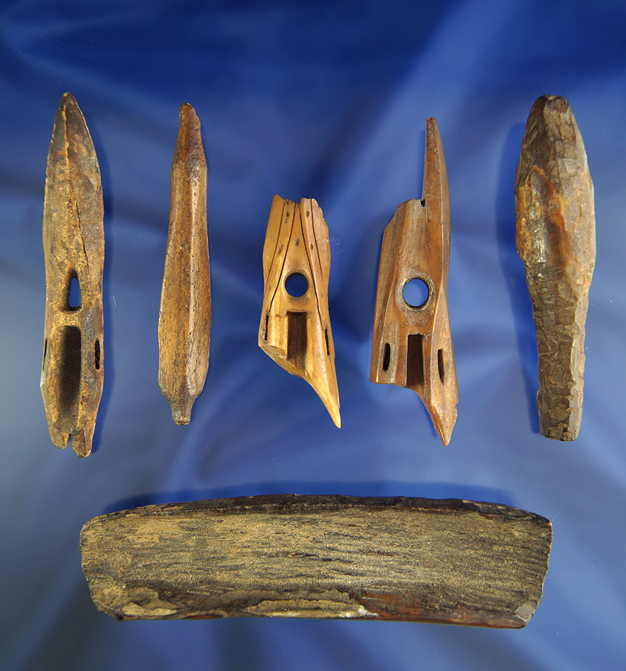 Set of six assorted bone Inuit artifacts found in Alaska.
