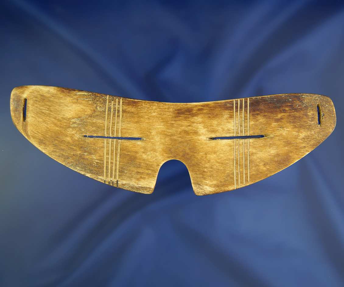 6 3/8" nicely styled Inuit Snow Goggles made from bone.
