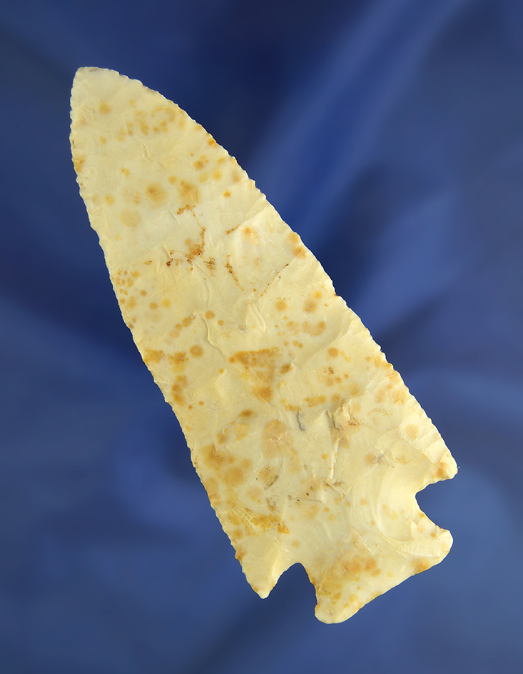 4 1/4" Hardin Barbed with nice mineral deposits on surface - highly attractive material - Illinois.