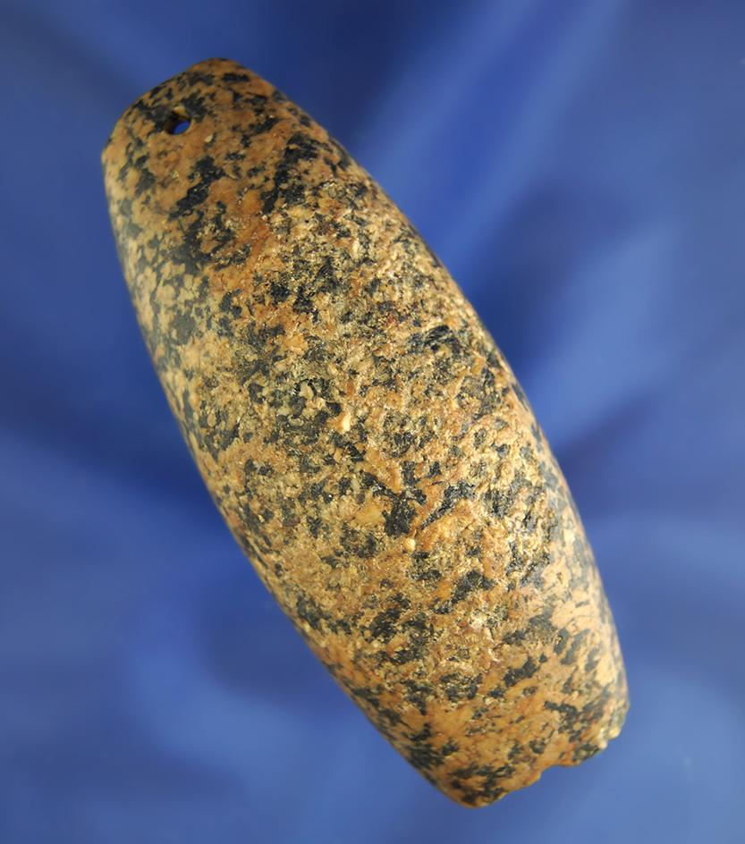 Attractive 3 1/2" beautiful speckled Hardstone scooped and drilled Boatstone - Clinton Co.,  MI.