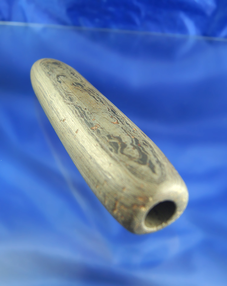 Large 6 5/8" Tubular Bannerstone found in Ashland County Ohio in 1929 by G. Shamburger.