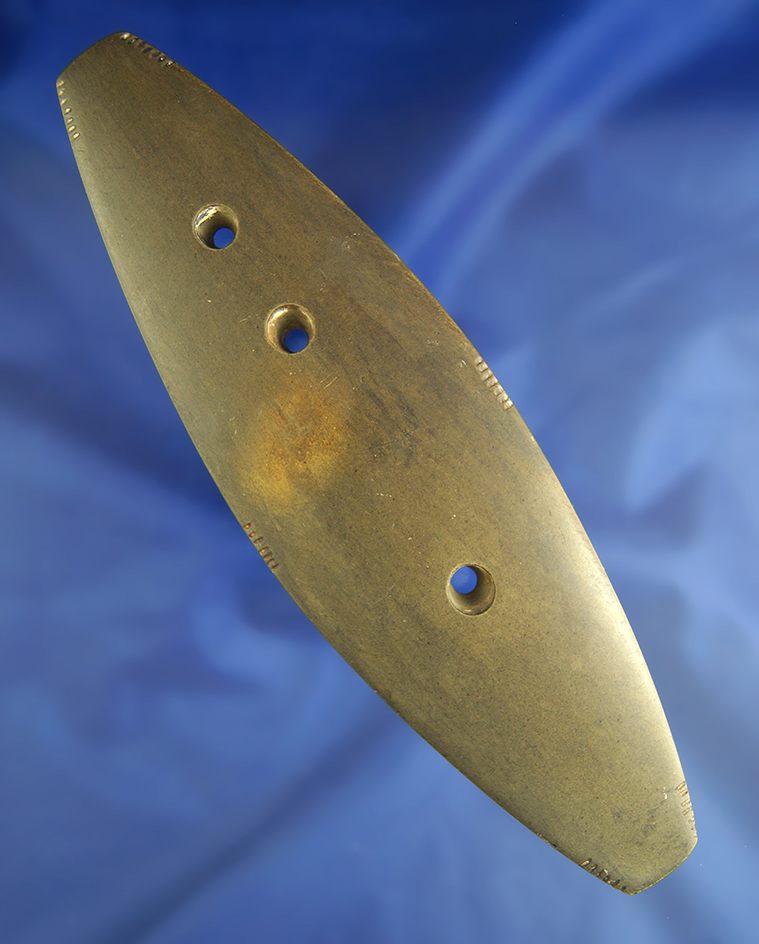 7" long three hole tallied slate Gorget - Tennessee that is highly polished. Ex. Byron Anderson