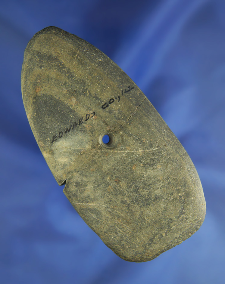 4" banded slate Pendant that is broken and glued at the mid section found in Edwards Co.,  IL.