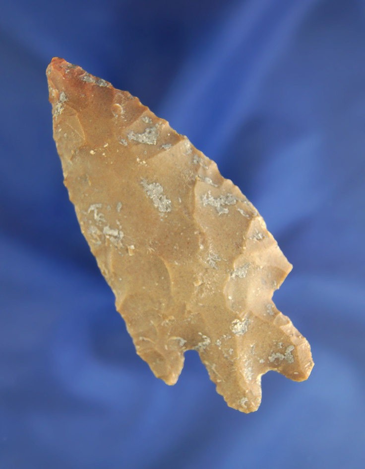 3 5/8" Pedernales point found in Uvalde Co.,  Texas with nice mineral deposits on surface.