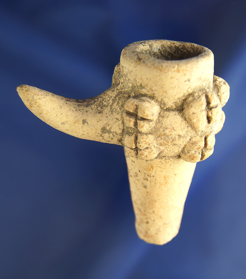 Nicely decorated 2 3/4" pre-Columbian clay pipe found in Mexico by D. Rissman of Lorraine Ohio.