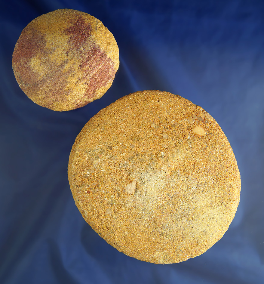 Very unique 4 7/8" diameter sandstone Metate and mono set found in the desert Saudi Arabia.