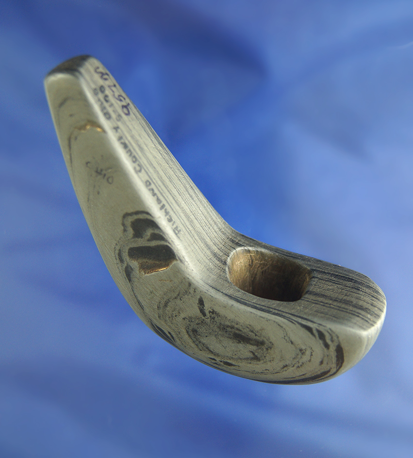 Well styled 3 5/8" Geniculate made from beautifully banded glacial slate  Richland Co.,  Ohio.