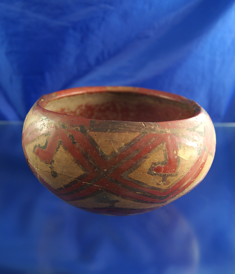 Chupicuaro culture 6" wide polychrome bowl fFound broken and glued back. Pictured In WW #6