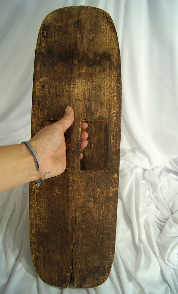 Unique! Very old 20" tall carved wood shield collected in Peru before 1900.