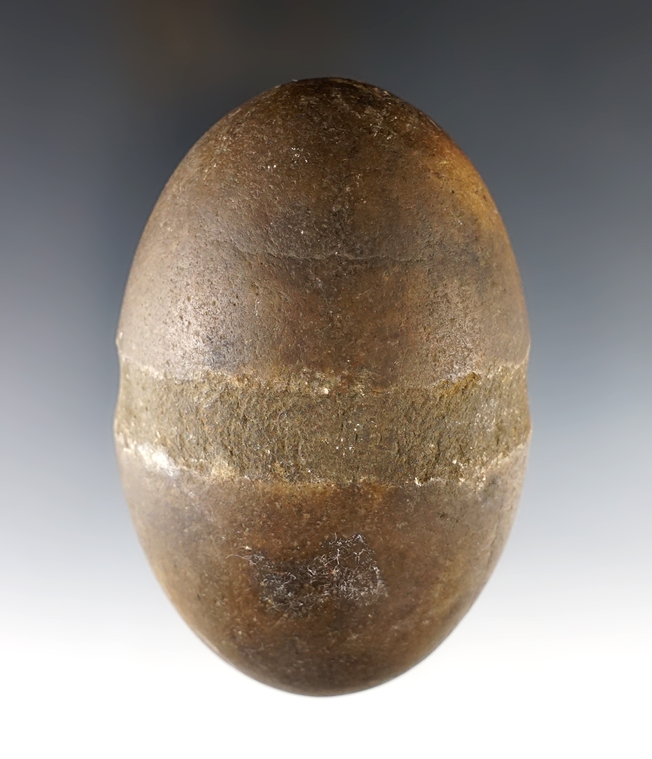 Well made Full Grooved War Club Head made from heavily patinated Hardstone. Measures 4".