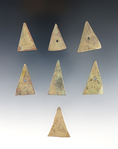 Set of seven Kettle Points found at the Whites Springs Site, Geneva, New York. Largest is 1 1/4".