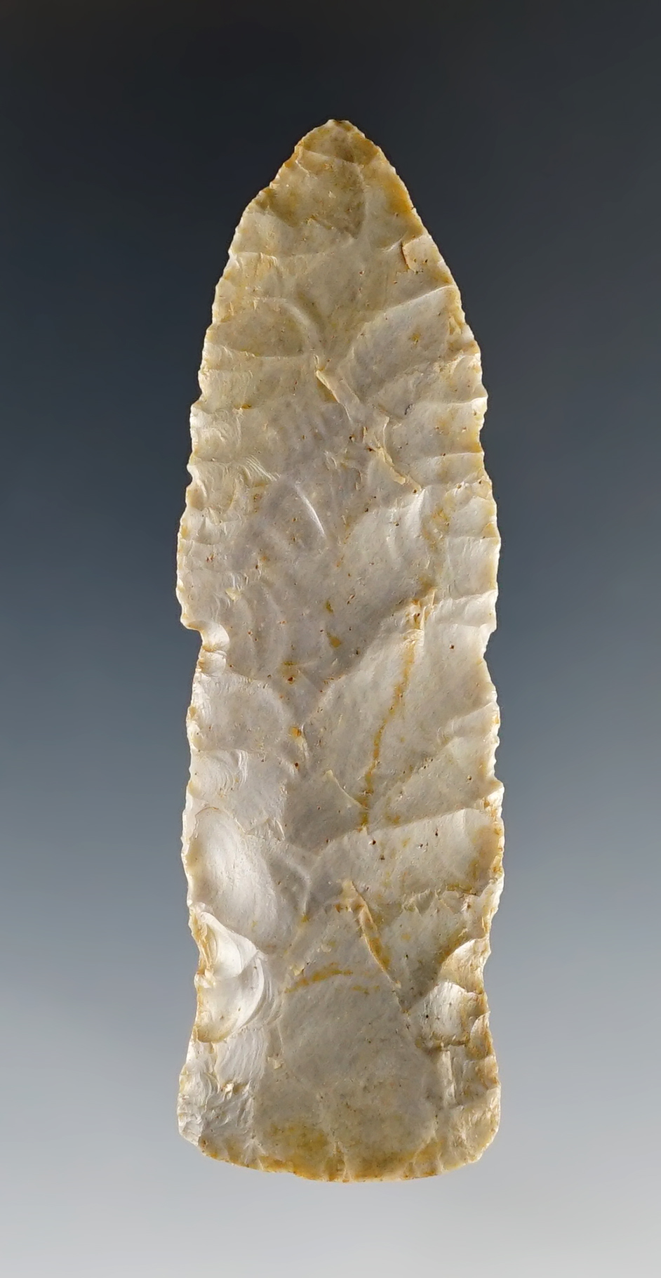 Unique flaking on this 2 7/8" Transitional Paleo Point made from Hornstone. Southern Indiana. 