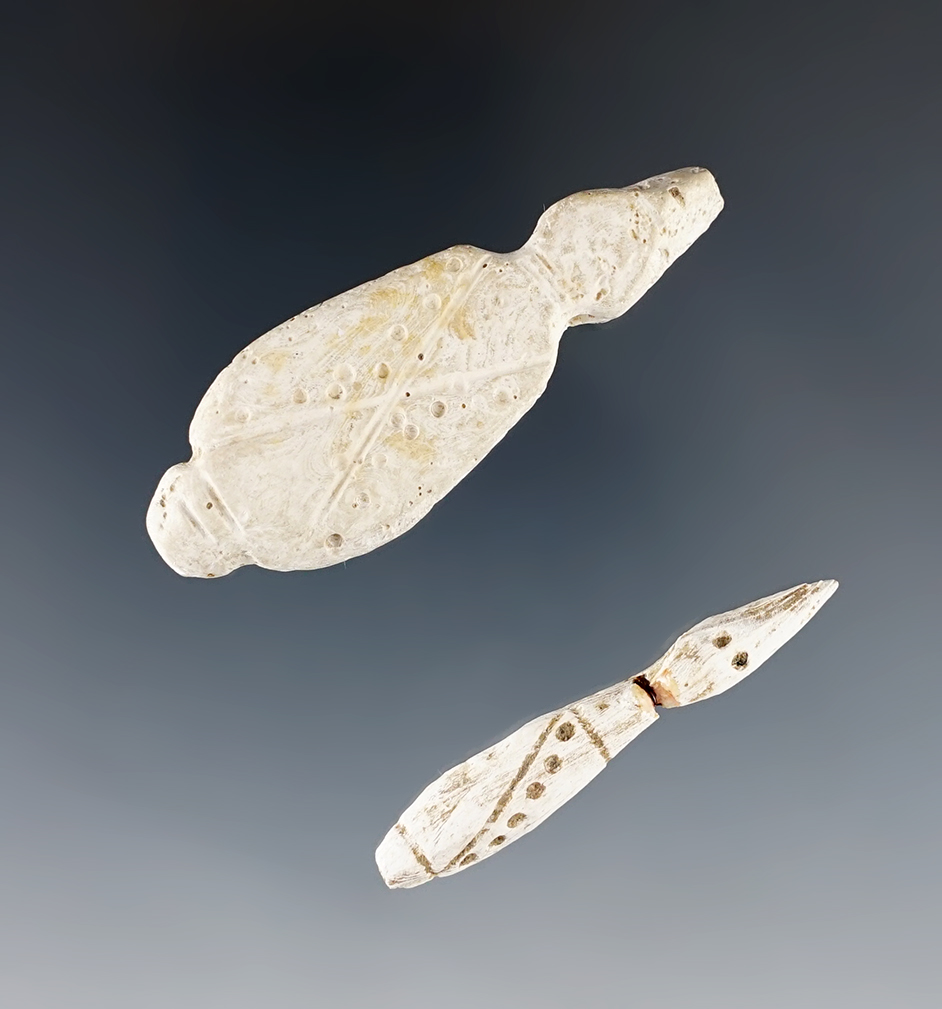 Pair of nice Effigy Pendants. Found at the Great Gully Site, New York.