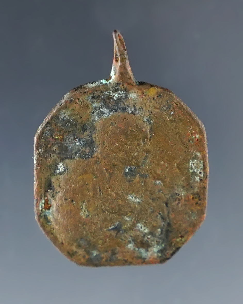 1 1/8" Jesuit medal in very good condition. Found at the White Springs Site, Geneva New York.