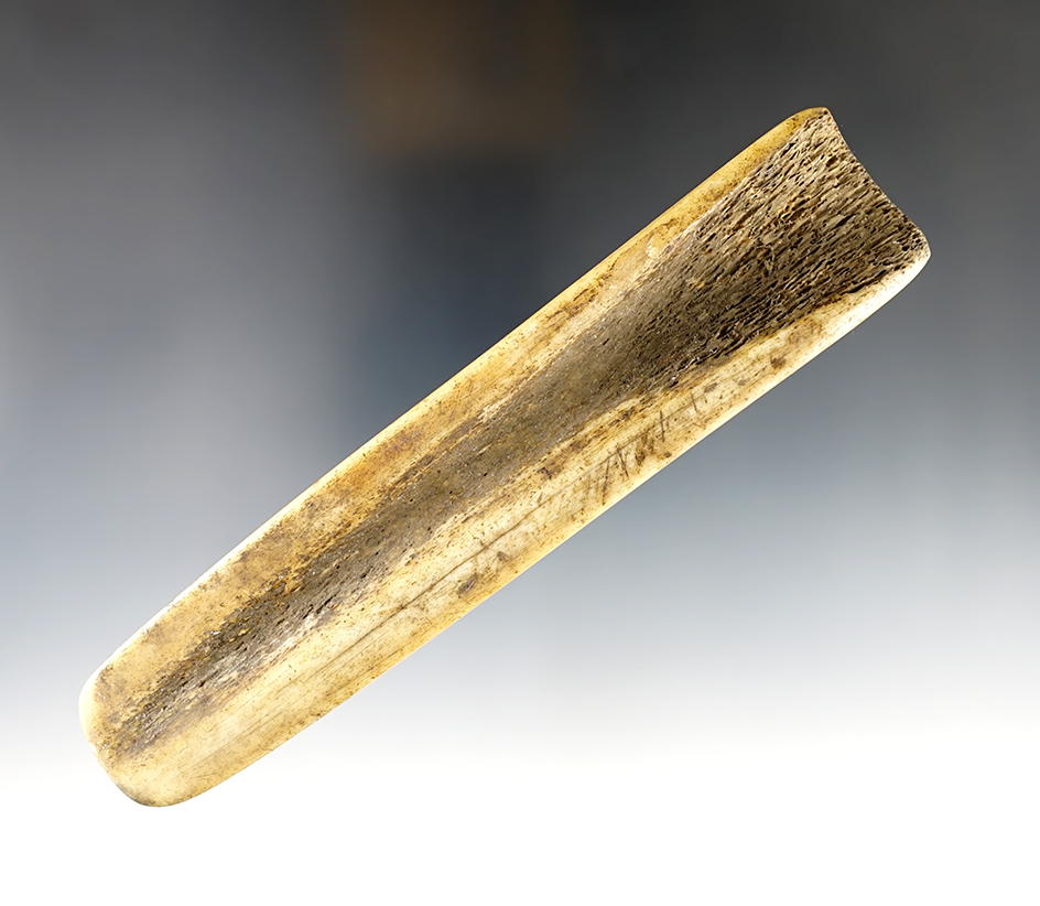 7" Bone Gouge recovered at Genoa Fort, Cayuga Co., California. Excellent condition.