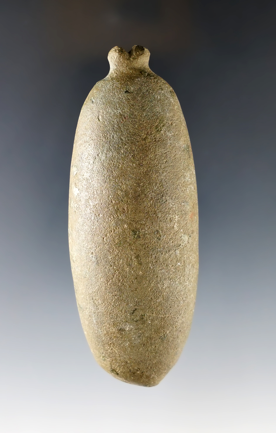 3 3/4" uniquely styled top on this Grooved Plummet found in New York.