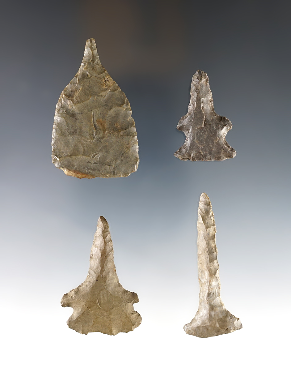 Group of four drills recovered in Cayuga Co., New York. Largest is 2 5/16".