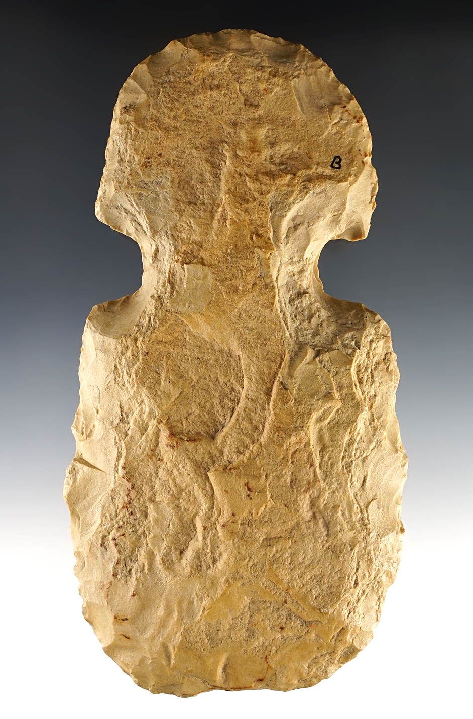 6 3/4" Notched Flint Hoe in great condition. Well patinated with good use polish to the bit. 