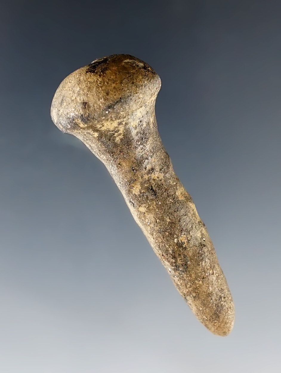 Large 2 3/16" pottery earplug recovered in Obion Co., Tennessee.