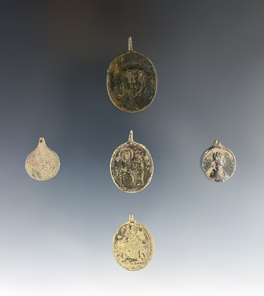 Set of five religious trade medals. Found at the White Springs Site, Geneva New York. 