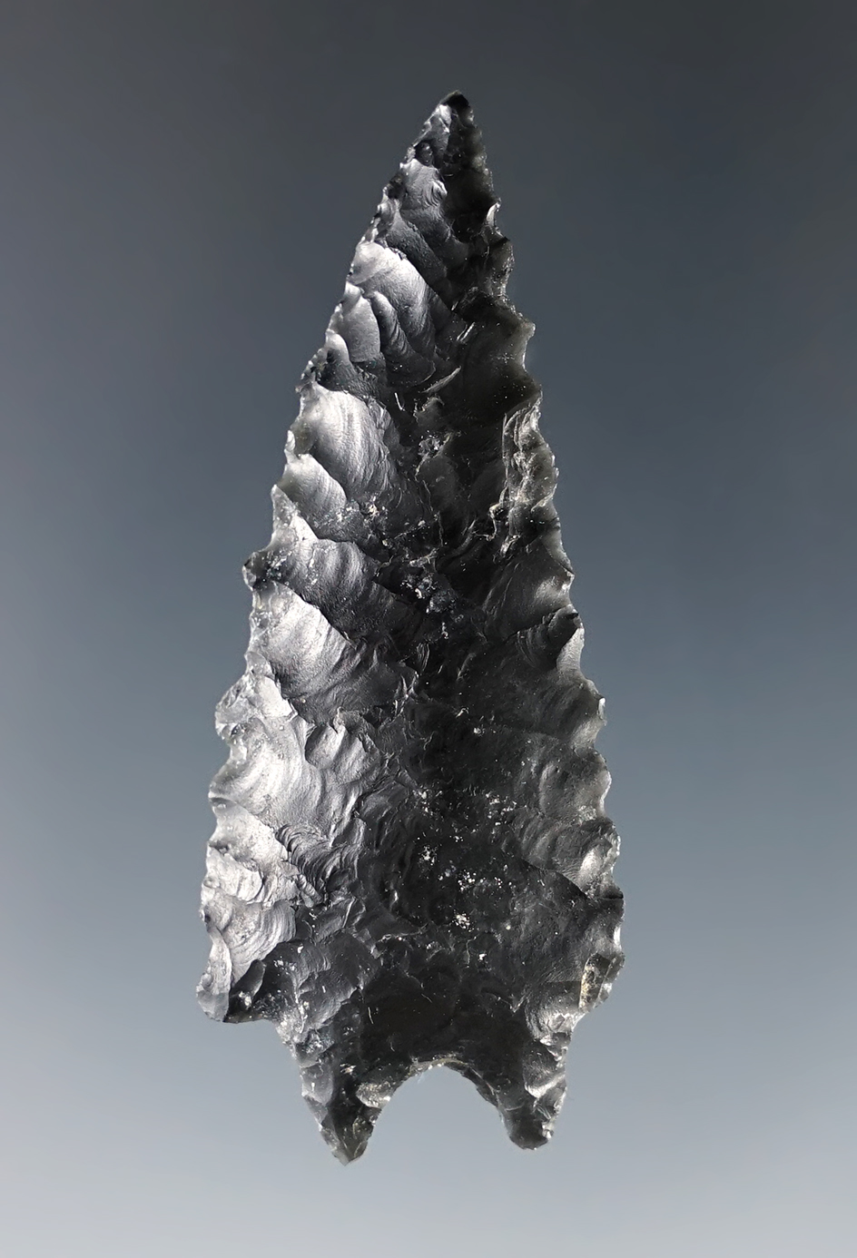 2 1/4" Pinto Basin made from Obsidian found in northern California.  Ex. C.L. Pugh Museum. 