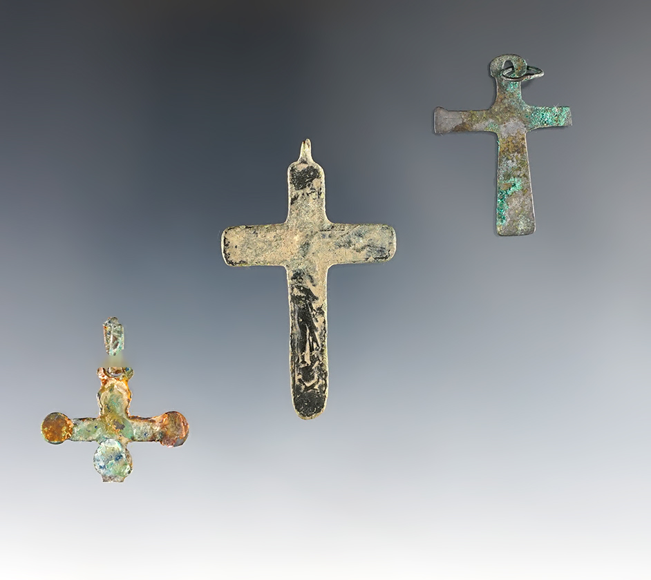 Set of three Jesuit crosses recovered at the Townley-Read Site, Geneva, New York.