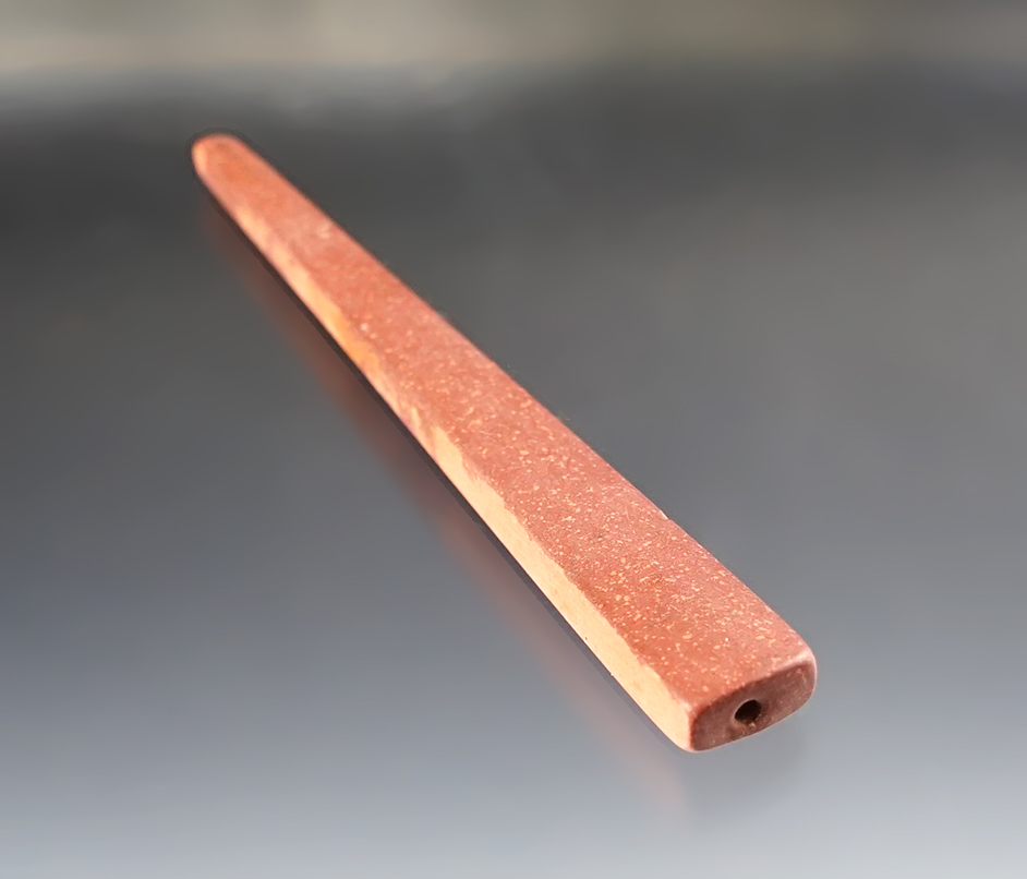 3 11/16" Triangular Catlinite micro-drilled bead- Townley-Read Site, Geneva, New York.