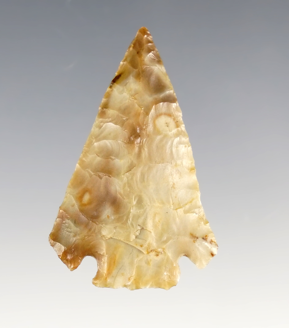 1 11/16" well styled Cornernotch with nicely squared ears found in Idaho. 