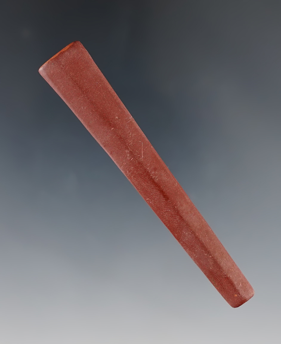 Large and nice! 3 3/16" micro drilled Catlinite bead. Geneva New York. Circa 1710-1745.