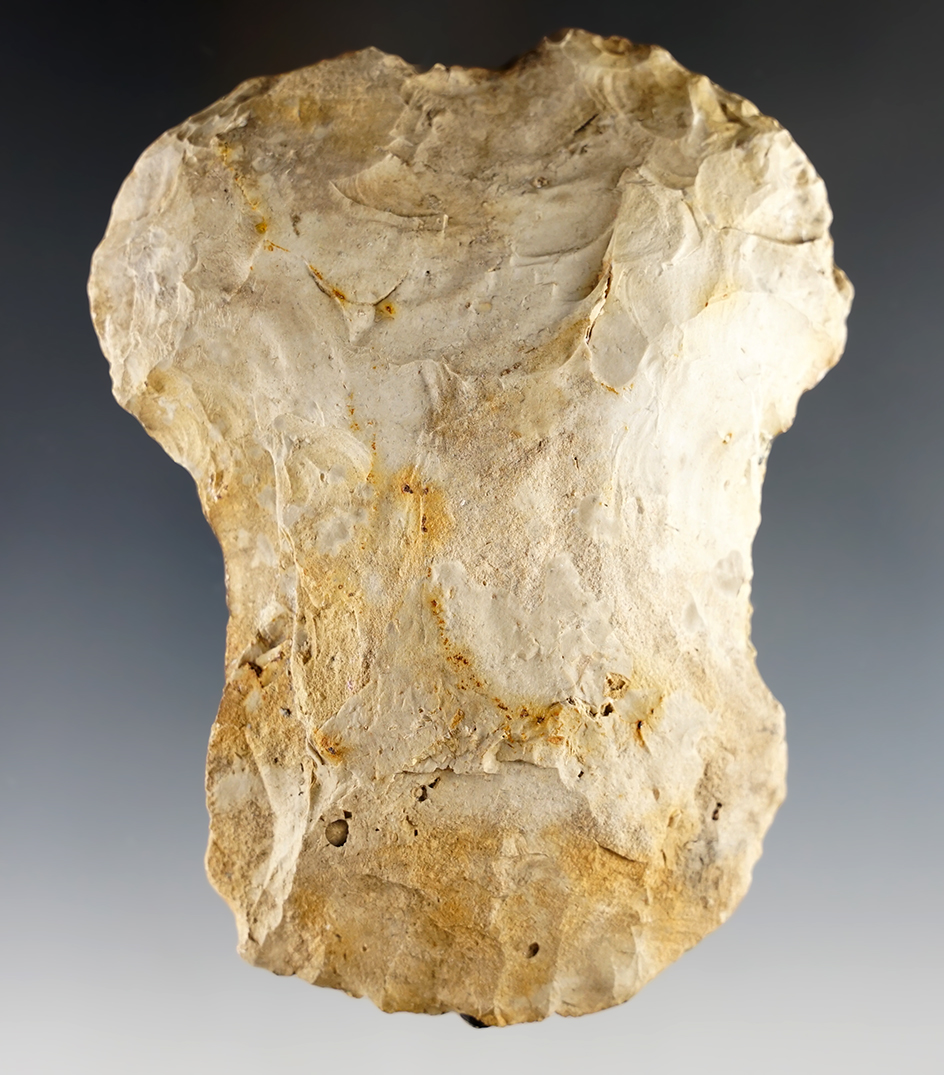 5" Notched Hoe made from patinated Burlington Chert - Missouri/Arkansas area. Bennett COA.