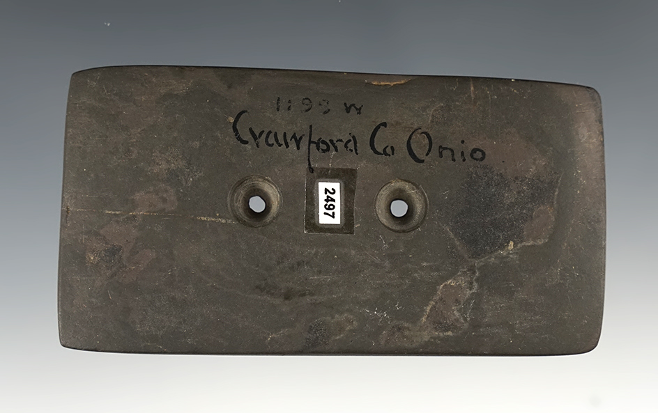 4 1/8" Rectangular Gorget found in Galion, Crawford Co., Ohio. Ex Wehrle.
