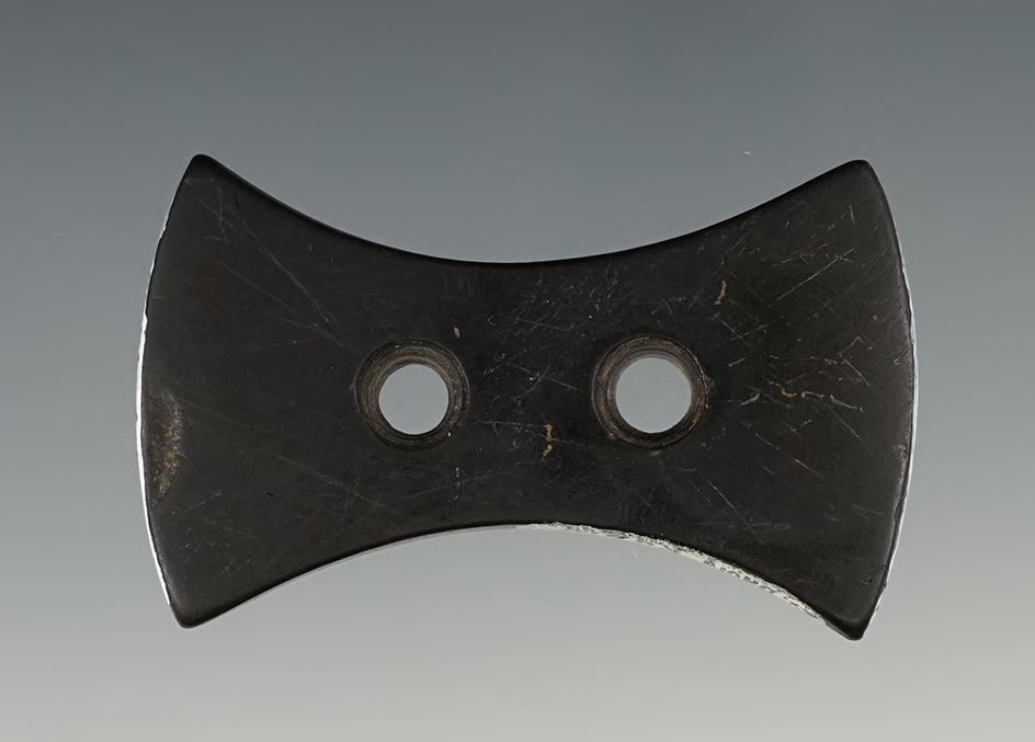 Finely made 2 1/8" long miniature Cannel Coal Bi-Concave Gorget found in Hocking Co., Ohio.