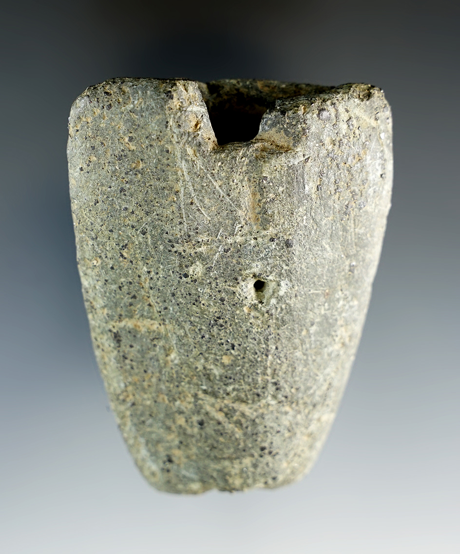 3 1/8" tall Steatite Shuttle Bannerstone found in Rising Sun, Cecil Co., Maryland.