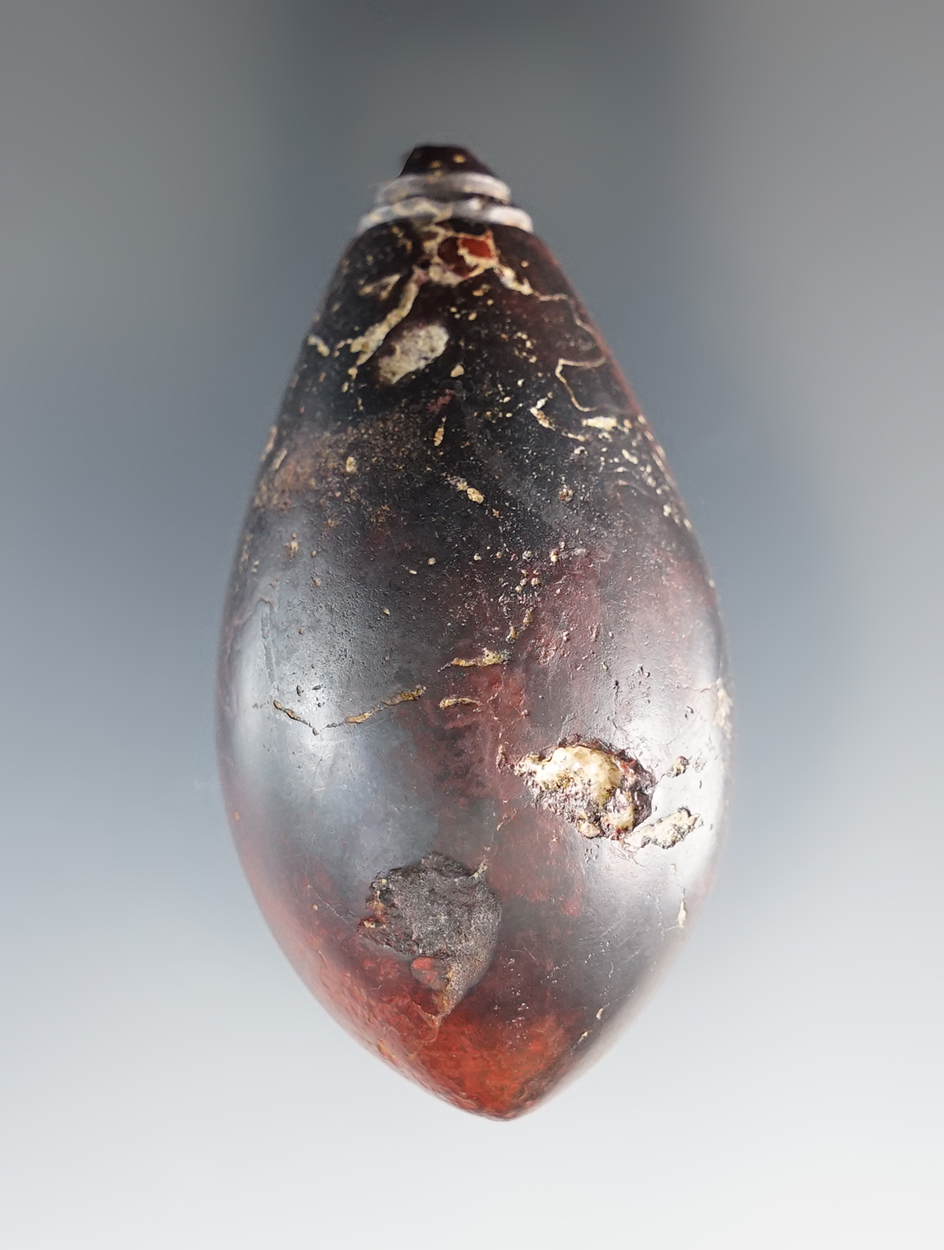 Uniquely styled 2 1/2" Double Grooved Hematite Plummet found in Ohio.