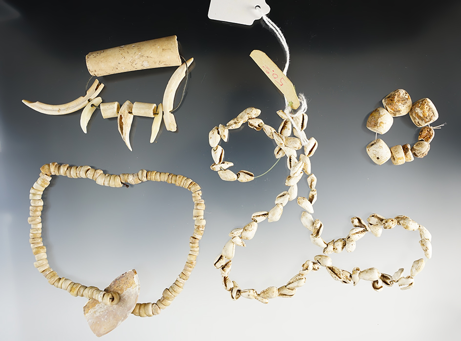 4  Strands of Shell Beads found in Mason Co., West Virginia. The largest is 18".