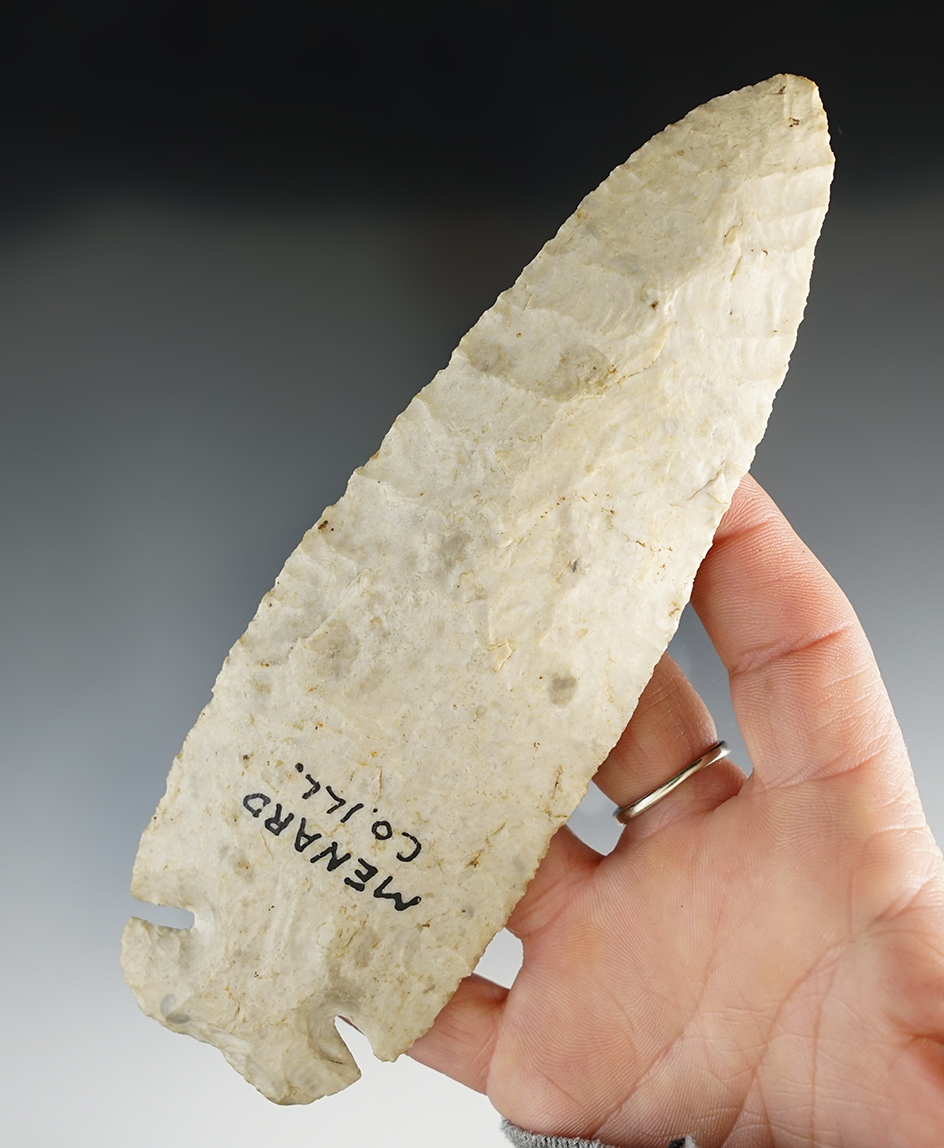 6 5/16" Knife with modern retouch to the basal area, Menard Co., Illinois.