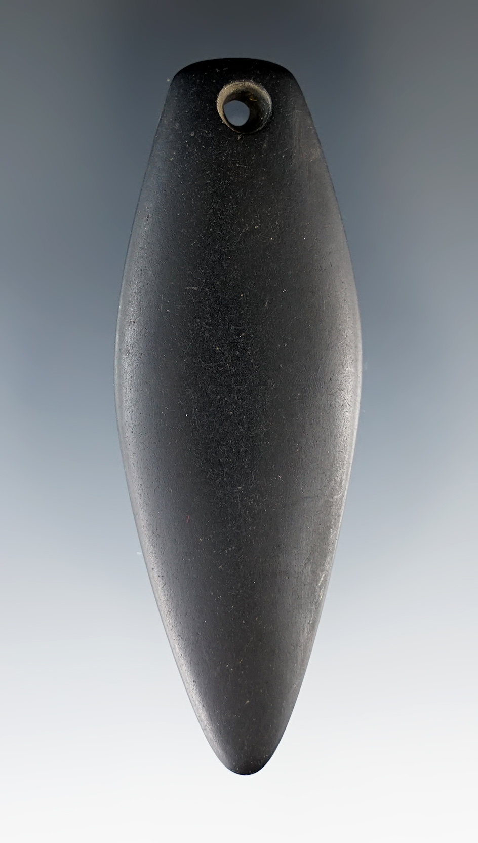 3 3/16" Cannel Coal Pendant found at the Fox Field Site in Mason Co., Kentucky.