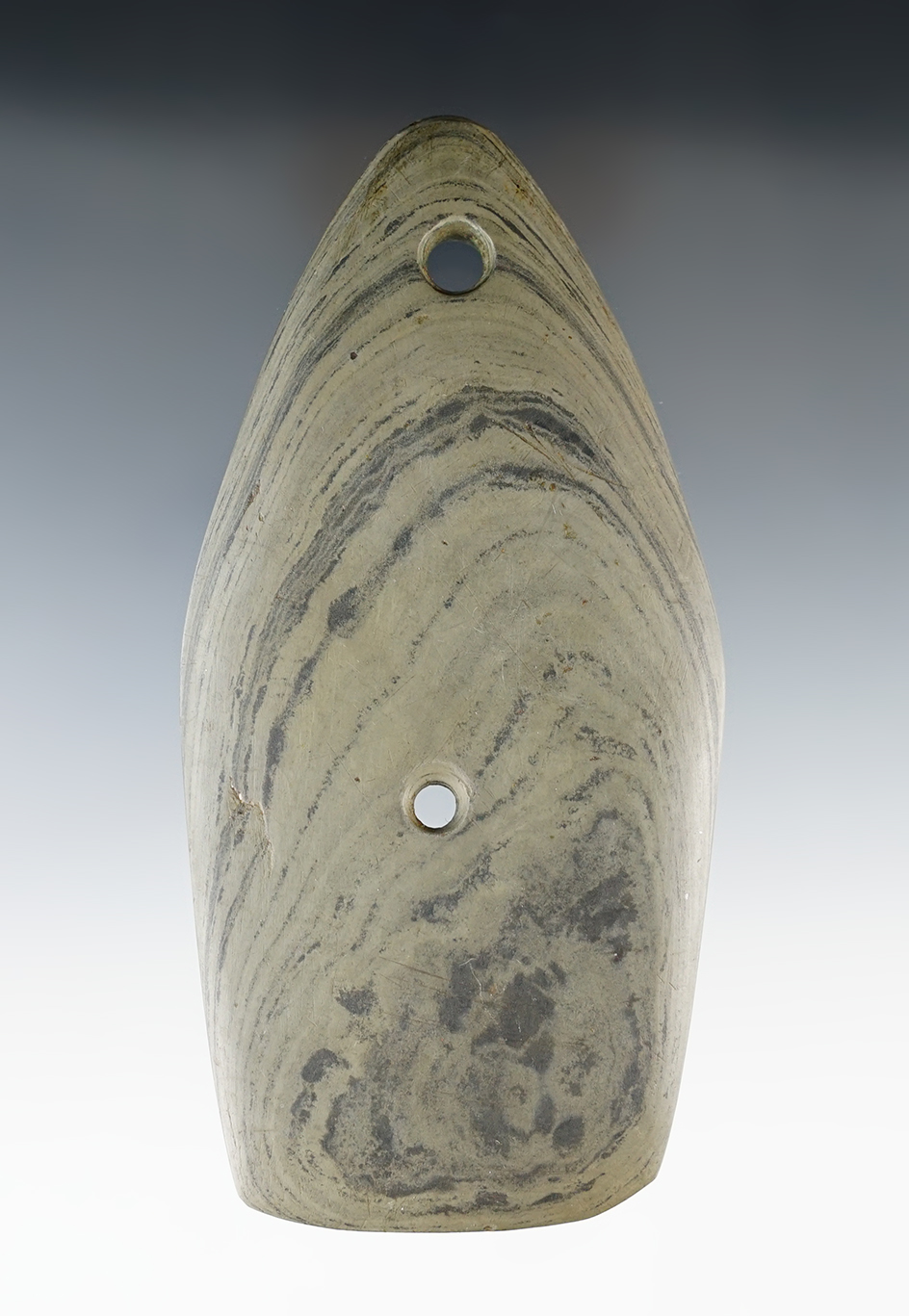 5 5/16" Glacial Kame Gorget found in Mercer Co., Ohio, section 28.